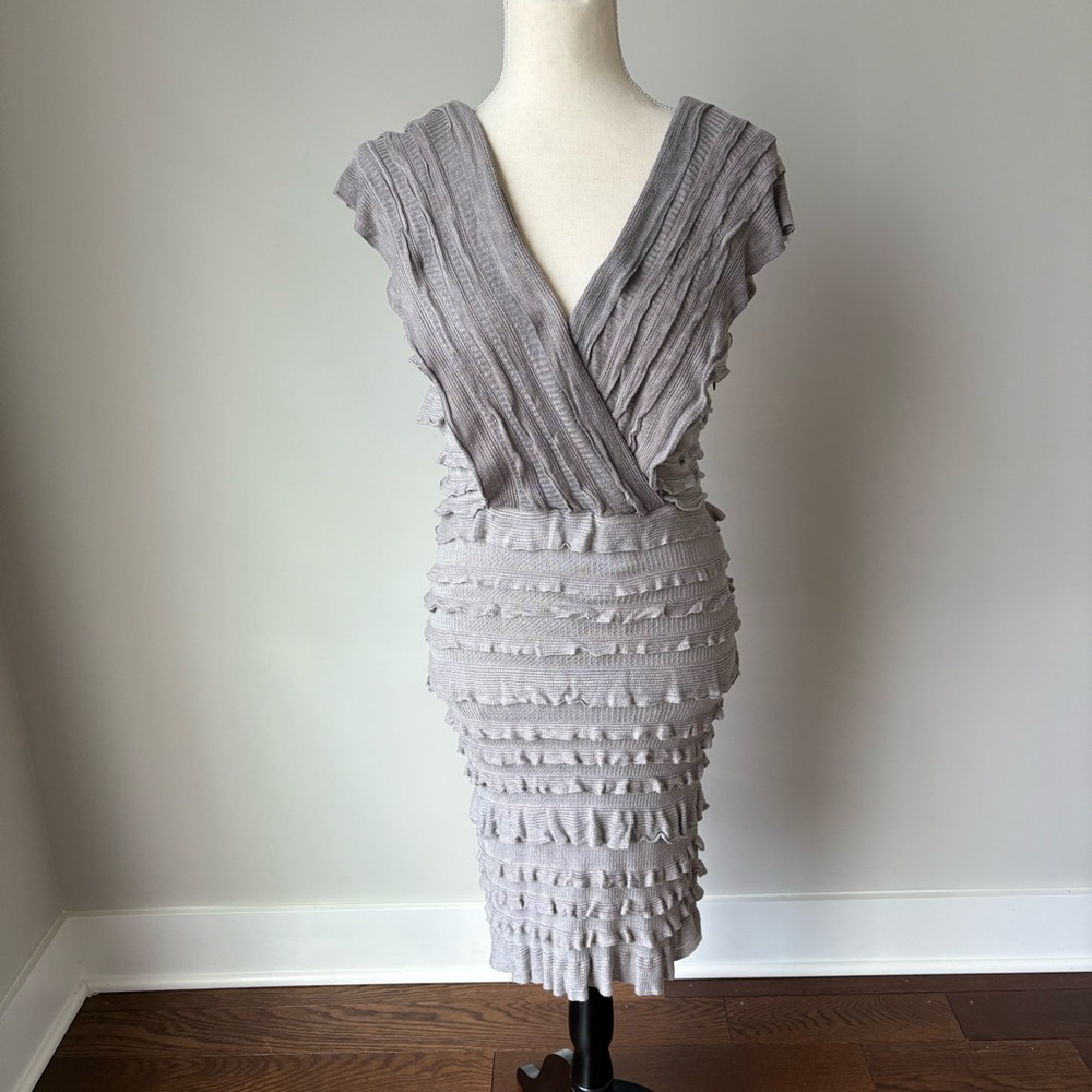 Ali Ro Elegant Gray Ruffle Layered Dress